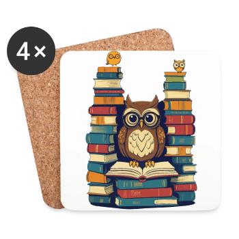 Bücher Eule Für Eulen Liebhaber Leseratte - Untersetzer (4er-Set) - Weiß - Vorne