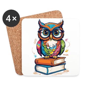 Cute Book Illustration Owls Lover - Coasters (set of 4) - white - Front
