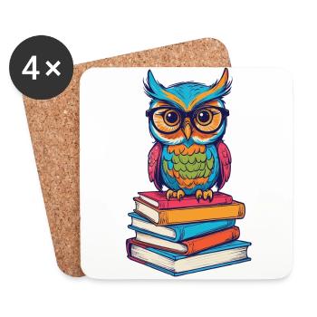 Livres Hibou Lecture Hibou Littérature Livre Amour - Dessous de verre (lot de 4) - blanc - Devant