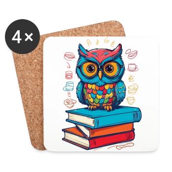 Bücher Eule Süße Buch Illustration Lesender Kauz - Untersetzer (4er-Set) - Weiß - Vorne