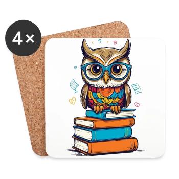 Books Owl Owls Lover Cute Book Illustration - Coasters (set of 4) - white - Front