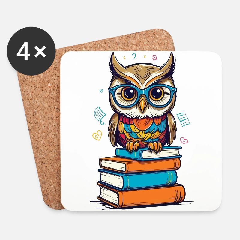 Bücher Eule Eulen Liebhaber Süße Buch Illustration - Untersetzer (4er-Set) - Weiß