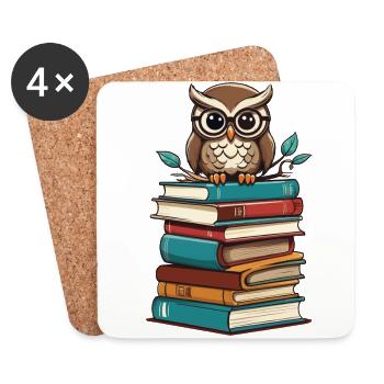 Books Owl Bookworm Cute Book Illustration - Coasters (set of 4) - white - Front