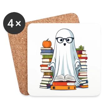Book Lover Style Reading Halloween Ghost - Coasters (set of 4) - white - Front
