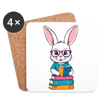 Reading Bunny Enthusiastic Book Lover Style - Coasters (set of 4) - white - Front