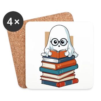 Book Lover Style Reading Halloween Ghost - Coasters (set of 4) - white - Front