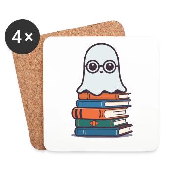 Book Lover Style Reading Halloween Ghost - Coasters (set of 4) - white - Front