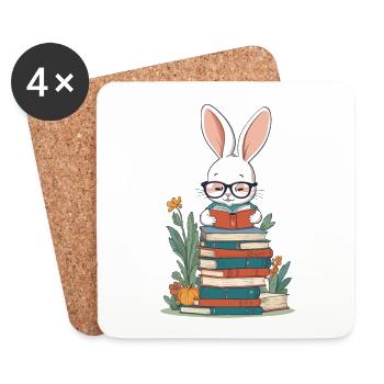 Lesender Hase Begeisterter Buchliebhaber Stil - Untersetzer (4er-Set) - Weiß - Vorne