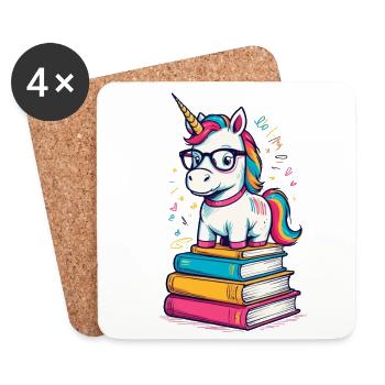 Cute Unicorn Bookworm Magical Unicorns - Coasters (set of 4) - white - Front
