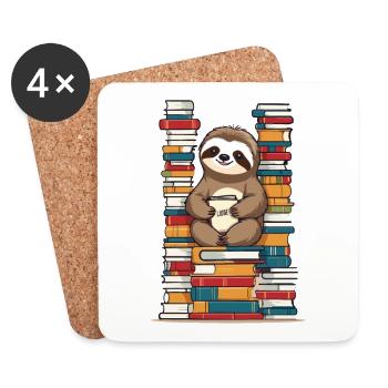 Lustiges Buchliebhaber Faultier Lesen Buch - Untersetzer (4er-Set) - Weiß - Vorne