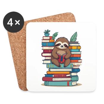 Cute Bookworm Funny Book Lover Sloth - Coasters (set of 4) - white - Front