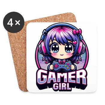 Fille joueuse. illustration kawaii, gaming, gamer, - Dessous de verre (lot de 4) - blanc - Devant