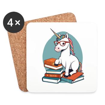 Einhorn Fantasie Geschichten Süßer Bücherwurm - Untersetzer (4er-Set) - Weiß - Vorne