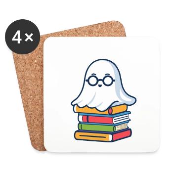 Book Lover Style Reading Halloween Ghost - Coasters (set of 4) - white - Front