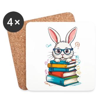 Reading Bunny Funny Books Reading Design - Dessous de verre (lot de 4) - blanc - Devant