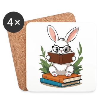 Lesender Hase Begeisterter Bücherwurm Stil Bunny - Untersetzer (4er-Set) - Weiß - Vorne