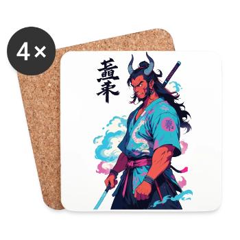 Samouraï Oni Yokai Esthétique Style Vaporwave - Dessous de verre (lot de 4) - blanc - Devant
