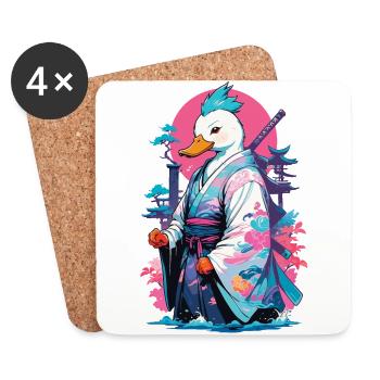 Samurai Ente Aesthetic Vaporwave Stil - Untersetzer (4er-Set) - Weiß - Vorne