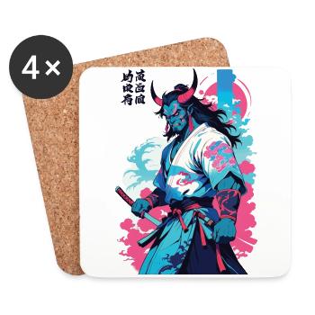 Samouraï Oni Yokai Esthétique Style Vaporwave - Dessous de verre (lot de 4) - blanc - Devant