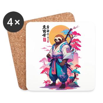 Samouraï paresseux esthétique style Vaporwave - Dessous de verre (lot de 4) - blanc - Devant