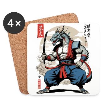 Dragon Samouraï Vintage Ukiyo-e Style - Dessous de verre (lot de 4) - blanc - Devant