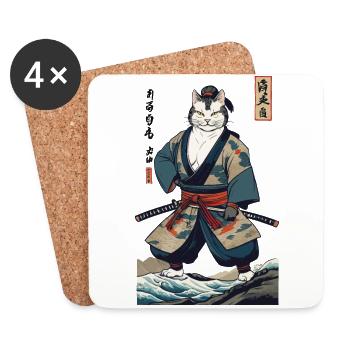 Samurai Cat Vintage Ukiyo-E Japanese - Coasters (set of 4) - white - Front