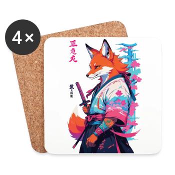 Kitsune Samurai Fox Esthétique Style Vaporwave - Dessous de verre (lot de 4) - blanc - Devant