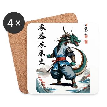 Dragon Samouraï Vintage Ukiyo-e Style Japon Art - Dessous de verre (lot de 4) - blanc - Devant