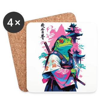 Grenouille Samouraï Esthétique Style Vaporwave Japon - Dessous de verre (lot de 4) - blanc - Devant