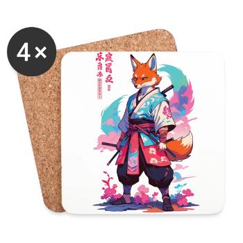 Kitsune Samurai Fox Aesthetic Vaporwave Style - Coasters (set of 4) - white - Front