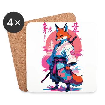 Kitsune Samurai Fox Esthétique Style Vaporwave - Dessous de verre (lot de 4) - blanc - Devant