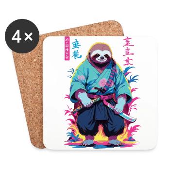 Samouraï paresseux esthétique style Vaporwave - Dessous de verre (lot de 4) - blanc - Devant