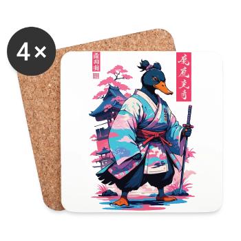 Samurai Duck Aesthetic Vaporwave Style Japanese - Coasters (set of 4) - white - Front