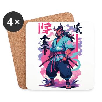 Samurai Oni Yokai Aesthetic Vaporwave Style - Untersetzer (4er-Set) - Weiß - Vorne