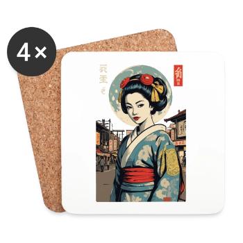 Kunoichi Ninja Geisha Samurai Kunst Anime - Untersetzer (4er-Set) - Weiß - Vorne