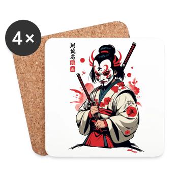 Oni Démons Masque Samouraï Culture Démoniaque Japonaise - Dessous de verre (lot de 4) - blanc - Devant