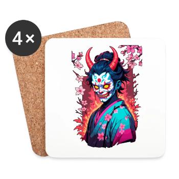 Oni Samurai Vaporwave Aesthetic Japan Culture - Coasters (set of 4) - white - Front