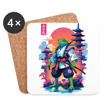 Samurai Frog & Aesthetic Vaporwave Style - Coasters (set of 4) - white - Front