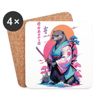 Esthétique samouraï loutre style Vaporwave - Dessous de verre (lot de 4) - blanc - Devant