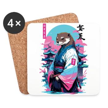 Samurai Otter Aesthetic Vaporwave Style - Coasters (set of 4) - white - Front