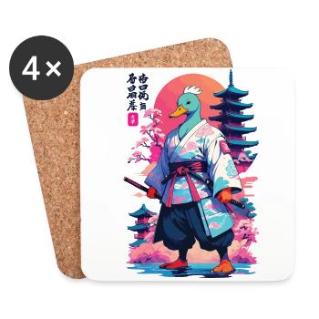 Samurai Ente im Aesthetic Vaporwave Stil - Untersetzer (4er-Set) - Weiß - Vorne