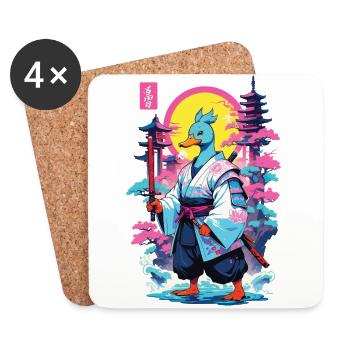 Samurai Ente Aesthetic Vaporwave Stil Japan Kunst - Untersetzer (4er-Set) - Weiß - Vorne