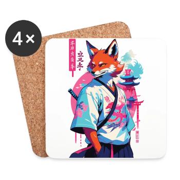 Kitsune Samurai Fox Aesthetic Vaporwave Style - Coasters (set of 4) - white - Front