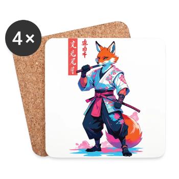 Kitsune Samurai Fox Aesthetic Vaporwave Style - Coasters (set of 4) - white - Front