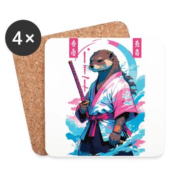Samouraï Loutre Esthétique Vaporwave Style Asiatique - Dessous de verre (lot de 4) - blanc - Devant