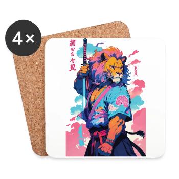 Samouraï Lion Esthétique Style Vaporwave - Dessous de verre (lot de 4) - blanc - Devant