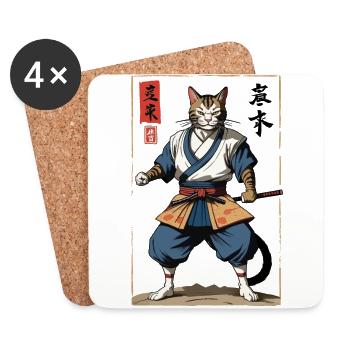 Samurai Katze Vintage Ukiyo-E Japanischer Samurai - Untersetzer (4er-Set) - Weiß - Vorne