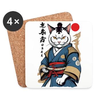 Samurai Cat Vintage Ukiyo-E Aesthetic Japan - Coasters (set of 4) - white - Front