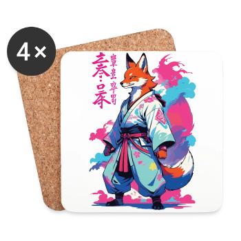 Kitsune Samurai Fox Aesthetic Vaporwave Style - Coasters (set of 4) - white - Front