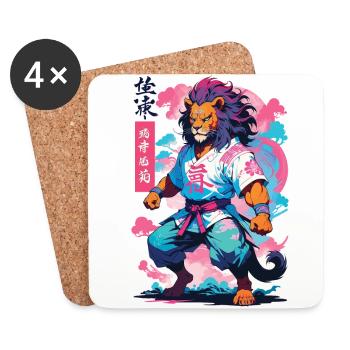 Samouraï Lion Esthétique Vaporwave Style Japon Art - Dessous de verre (lot de 4) - blanc - Devant